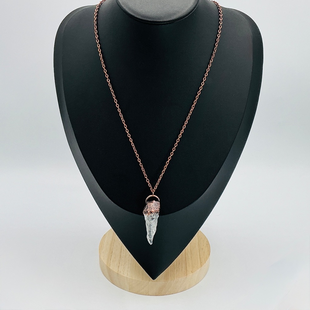 Copper Necklace Quartz Crystal Gem Stone Handmade Jewelry Pendant 20” Chain - Picture 5 of 12